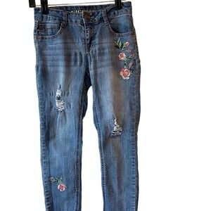 Vigoss Floral Embroidered Distressed Ripped Denim Jeans Size 12‎